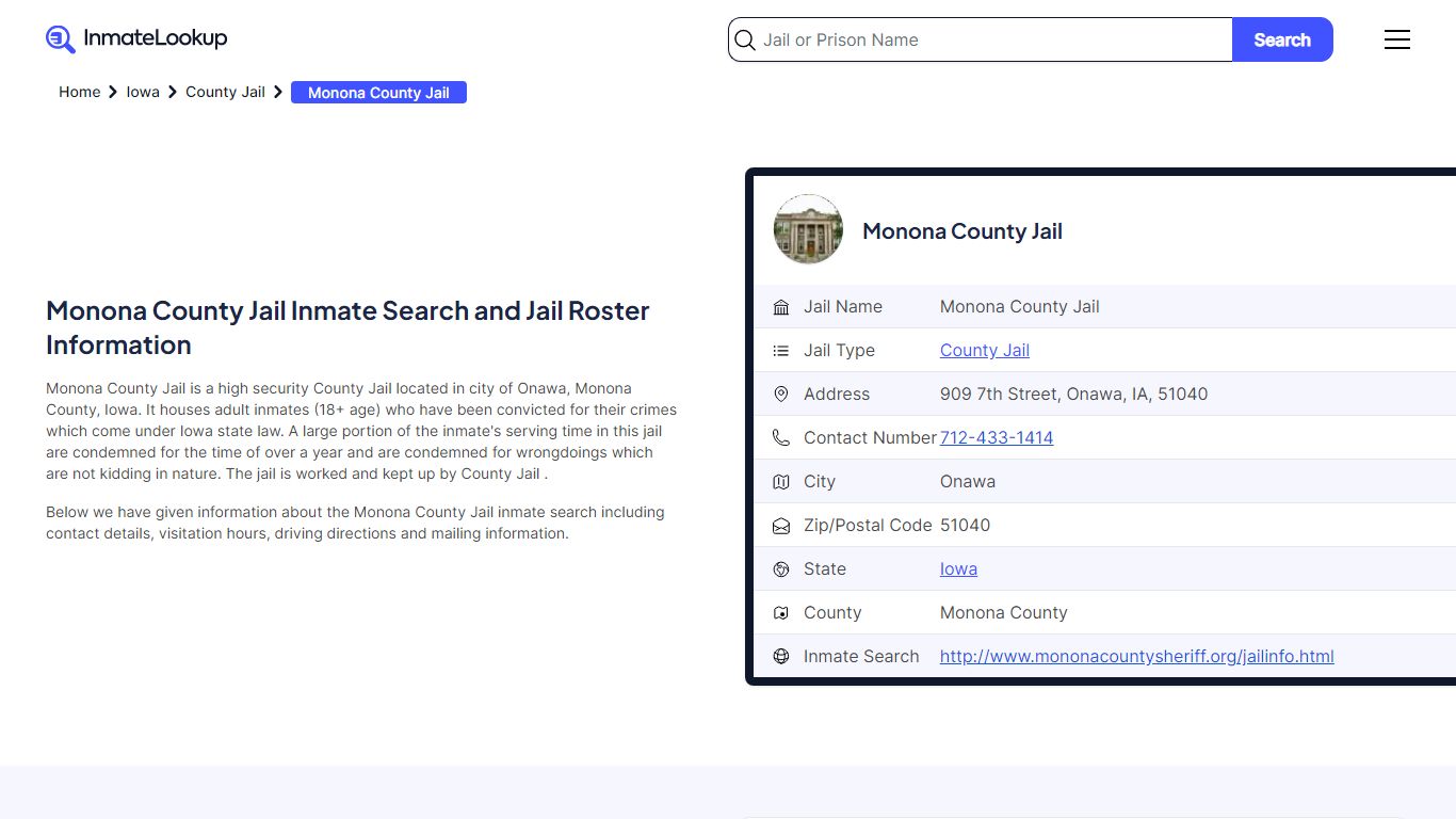 Monona County Jail Inmate Search - Onawa Iowa - Inmate Lookup