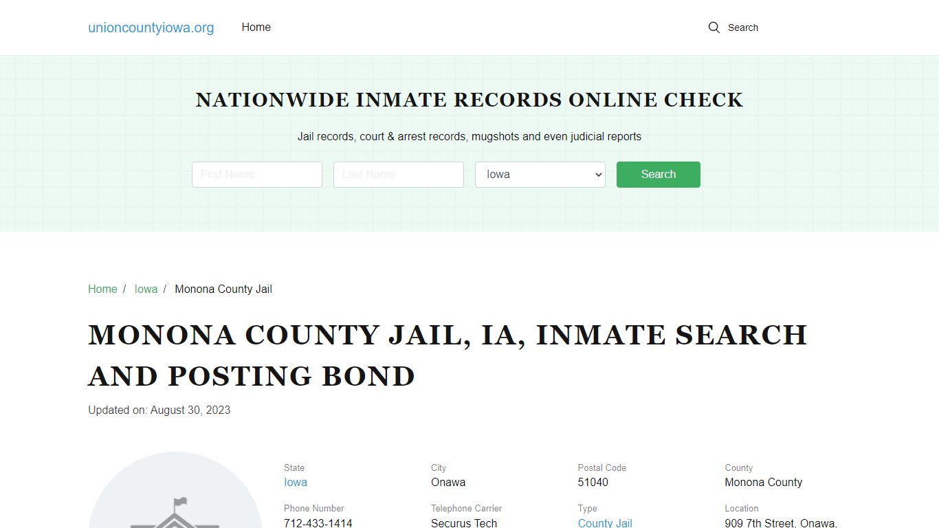 Monona County Jail, IA, Inmate Search, Visitations